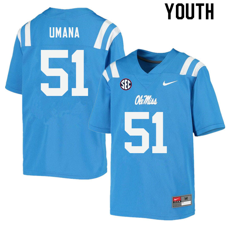 Youth #51 Orlando Umana Ole Miss Rebels College Football Jerseys Sale-Power Blue